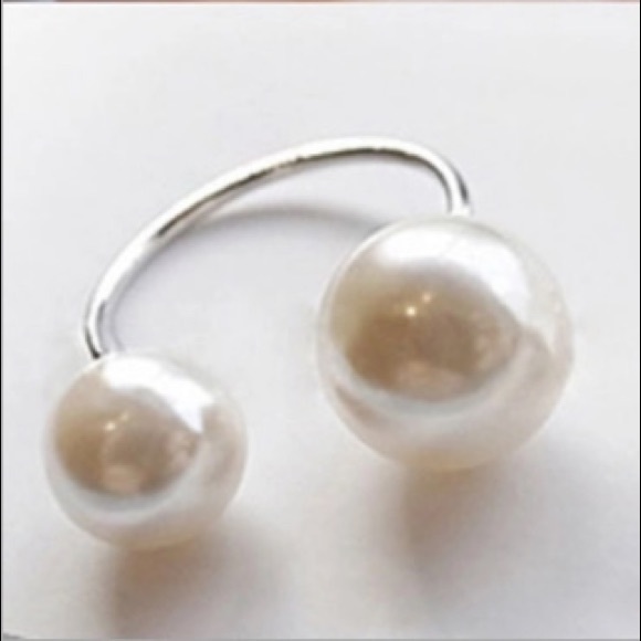 NEW!💙💎MODERN PEARL LOOK OPEN RING💎💙ADJUSTABLE! - Picture 2 of 4